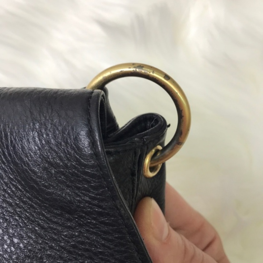 Tahari Black Leather Gold Buckle Shoulder Bag - Picture 6 of 6
